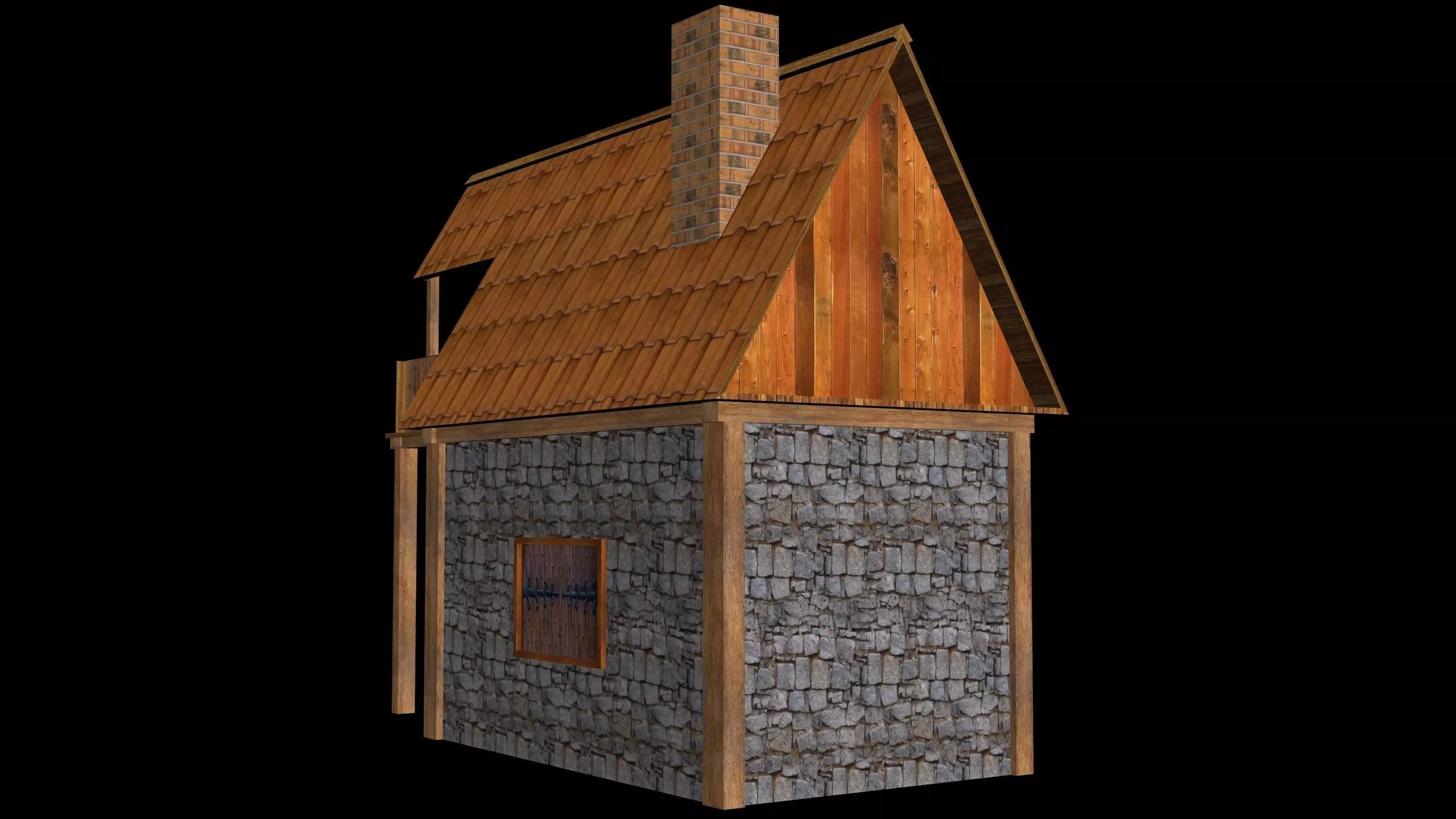 Medieval House for Game Low-poly 3D model_0