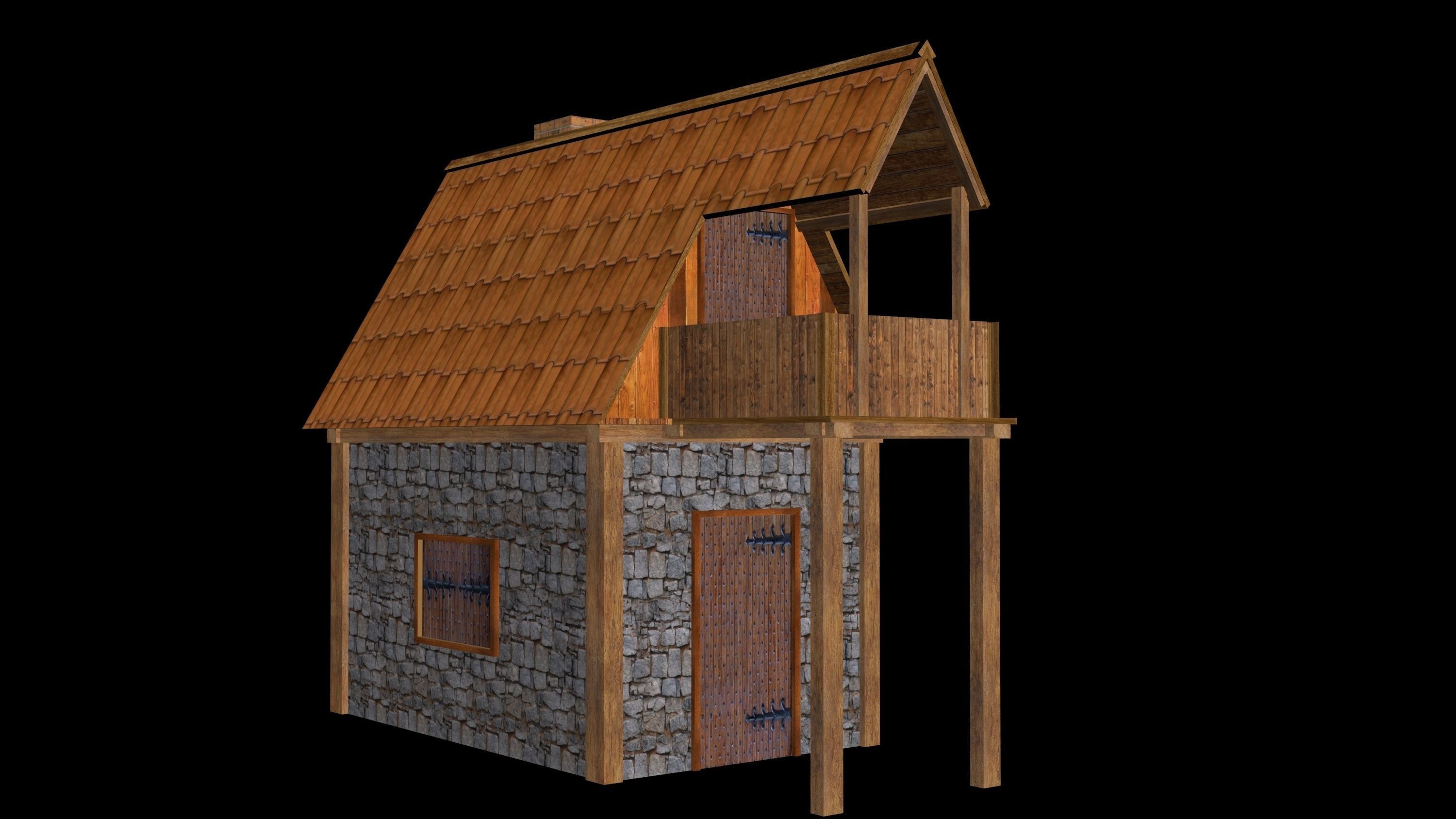 Medieval House for Game Low-poly 3D model_1