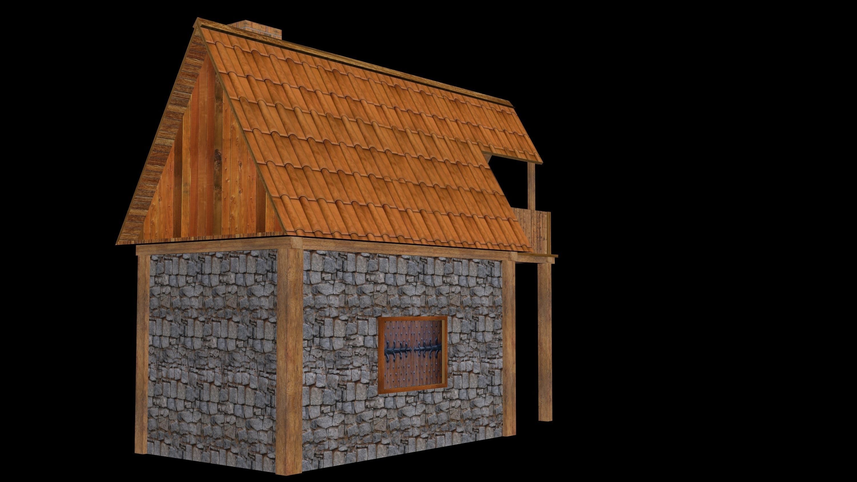 Medieval House for Game Low-poly 3D model_3