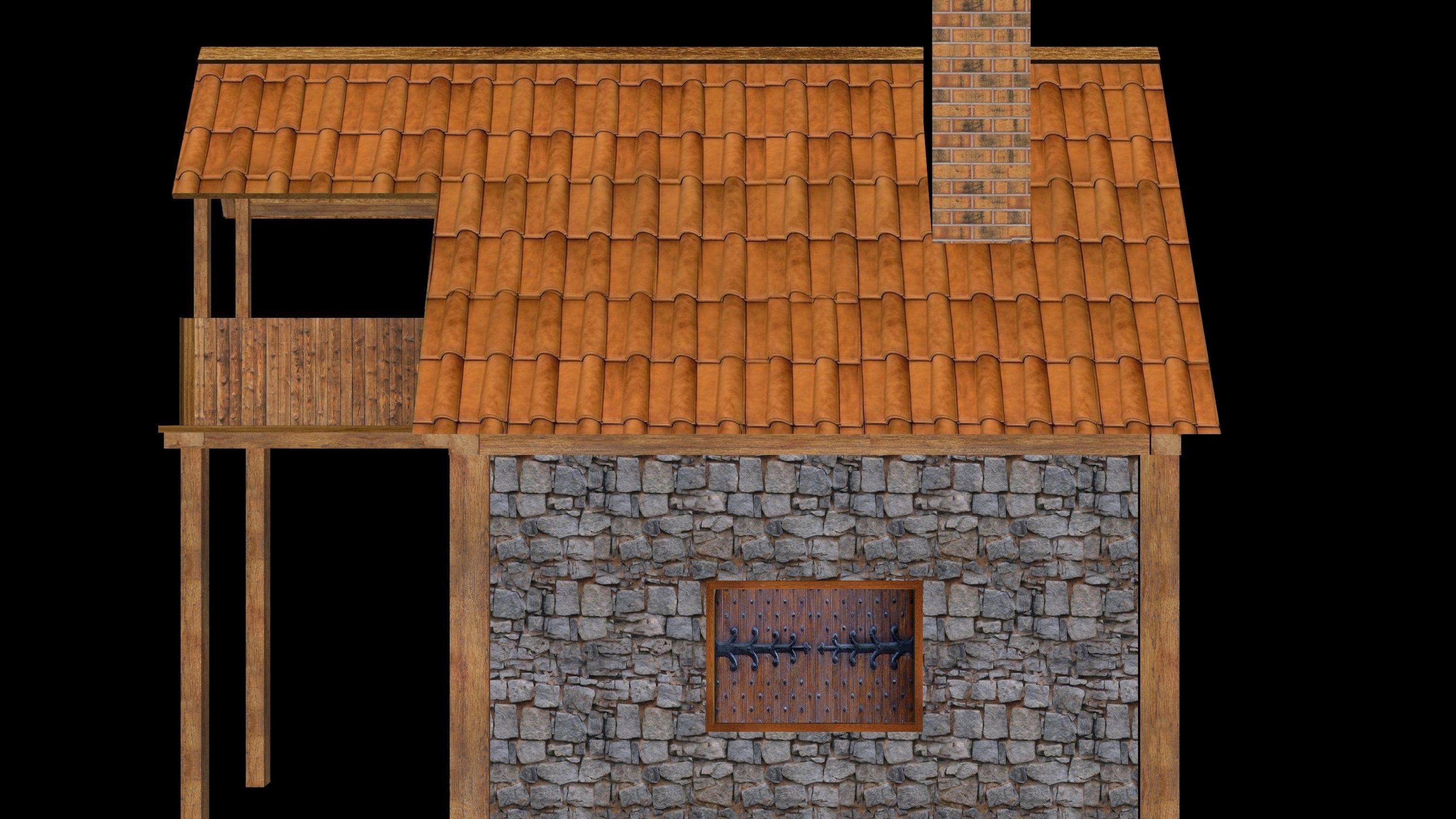 Medieval House for Game Low-poly 3D model_4