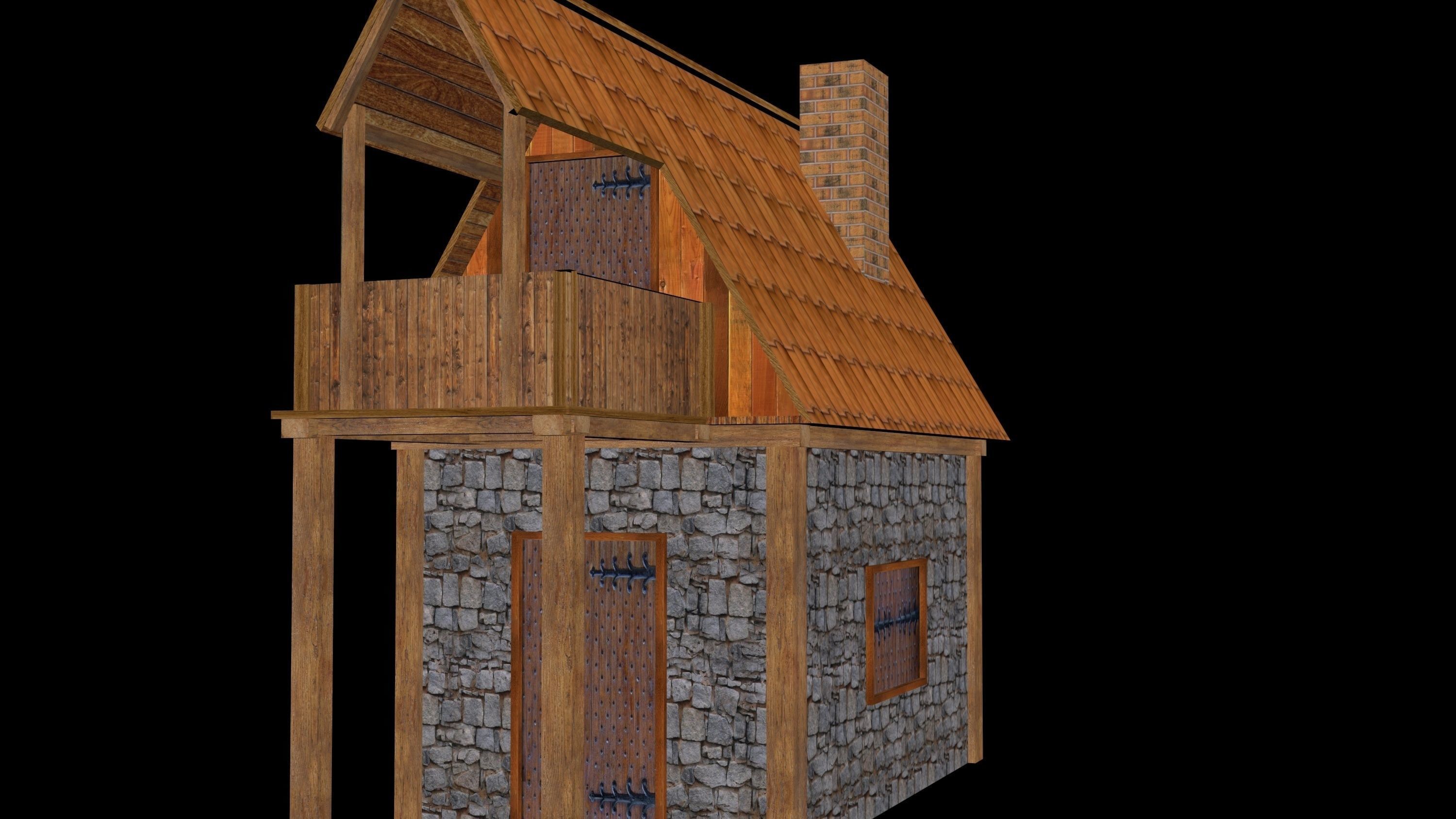 Medieval House for Game Low-poly 3D model_2
