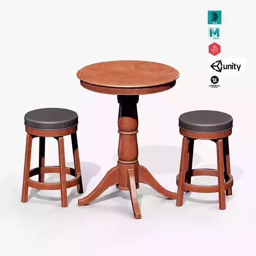 Pub Stool Table Low-poly 3D model