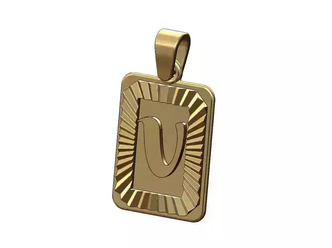 V letter initial script font faceted sunrays pendant charm