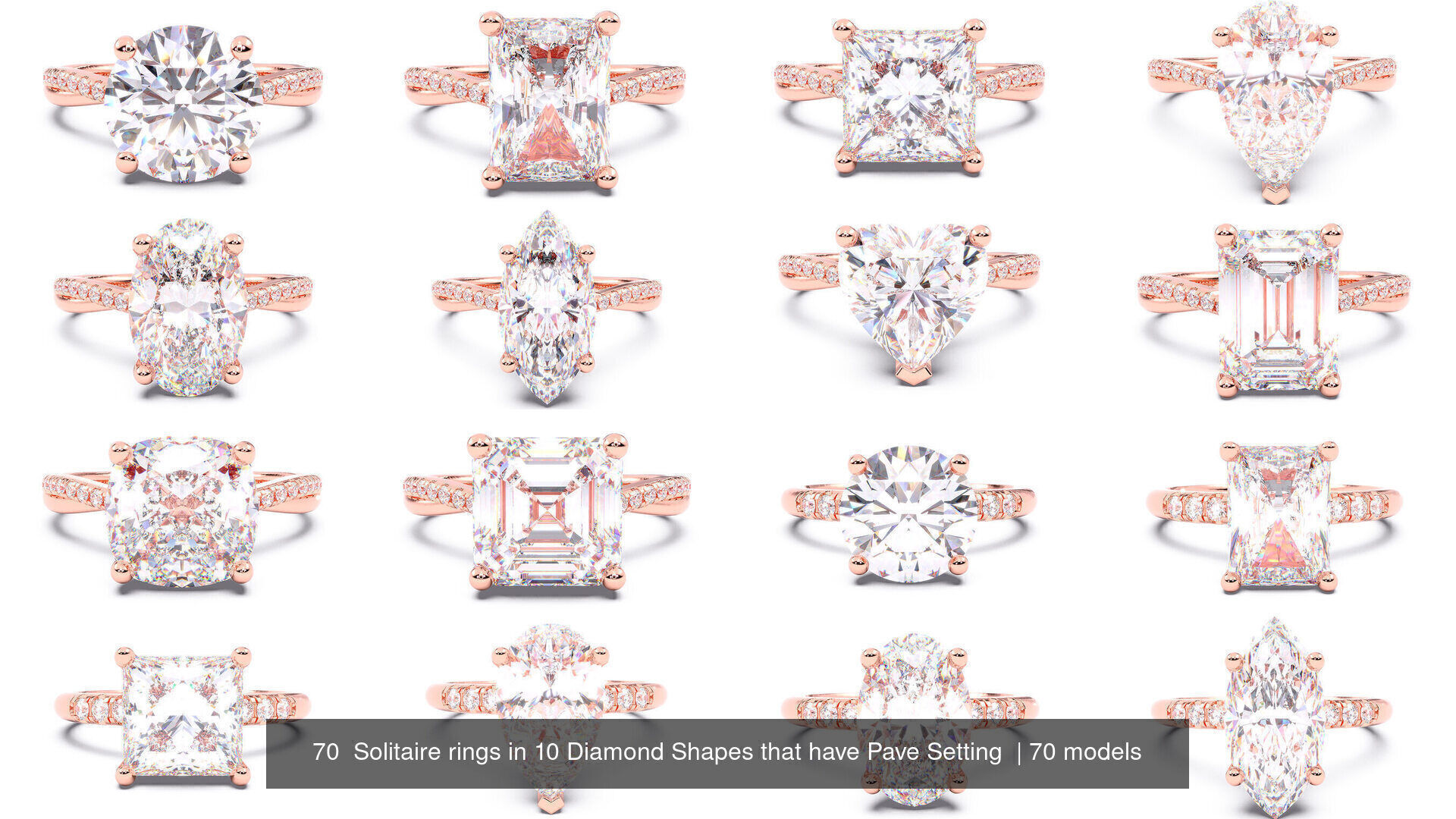 300 Solitaire Wedding Engagement Rings 3dm stl renders details 3D print model_11