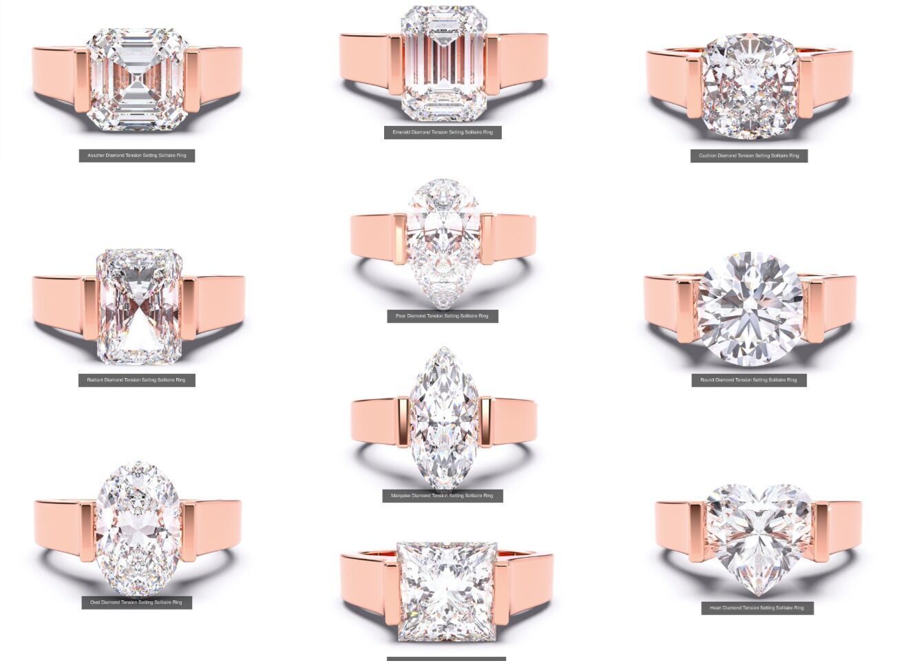 300 Solitaire Wedding Engagement Rings 3dm stl renders details 3D print model_7