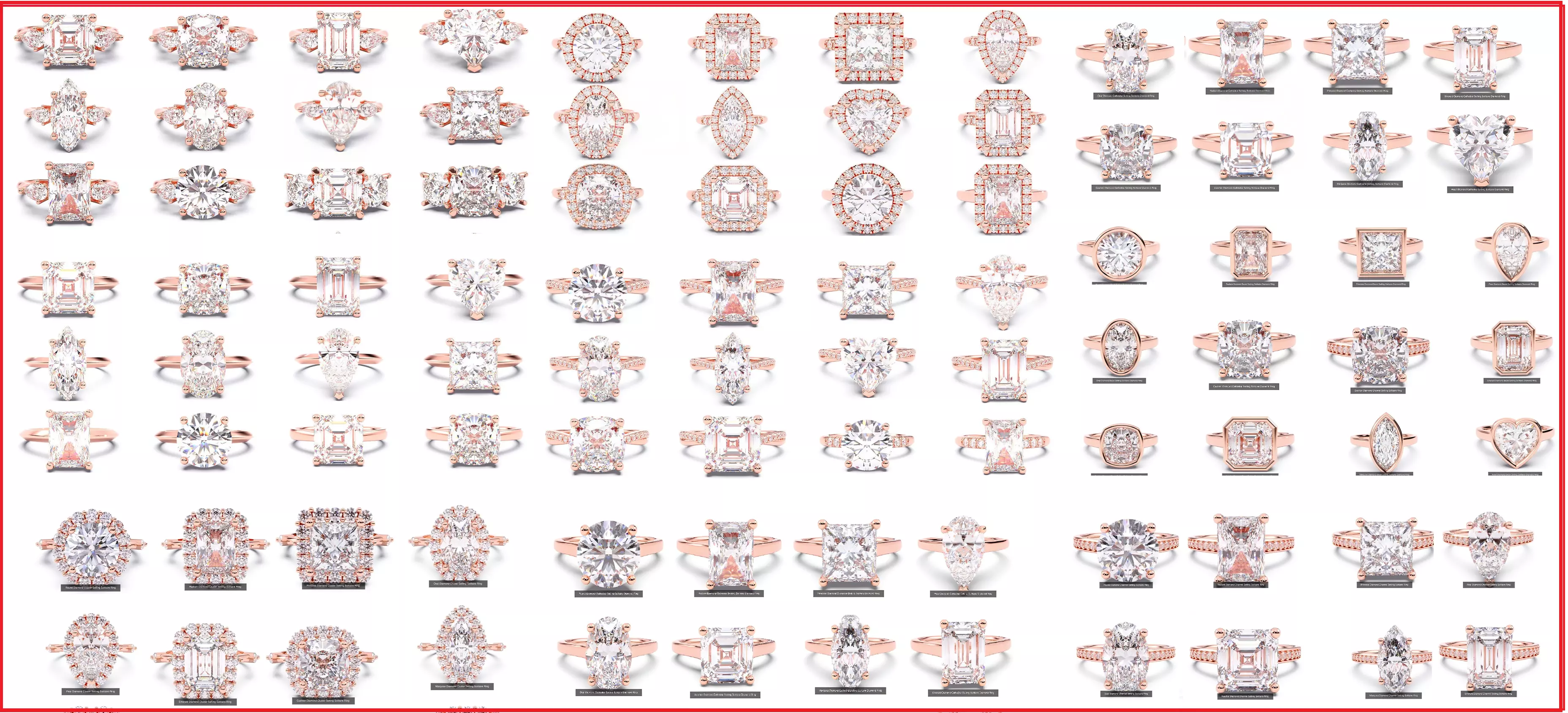 300 Solitaire Wedding Engagement Rings 3dm stl renders details 3D print model_0
