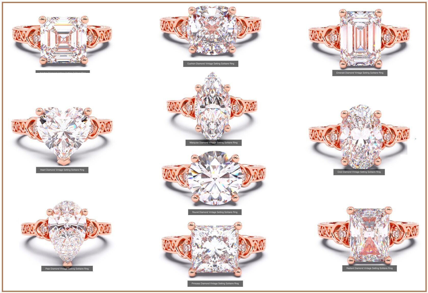 300 Solitaire Wedding Engagement Rings 3dm stl renders details 3D print model_1