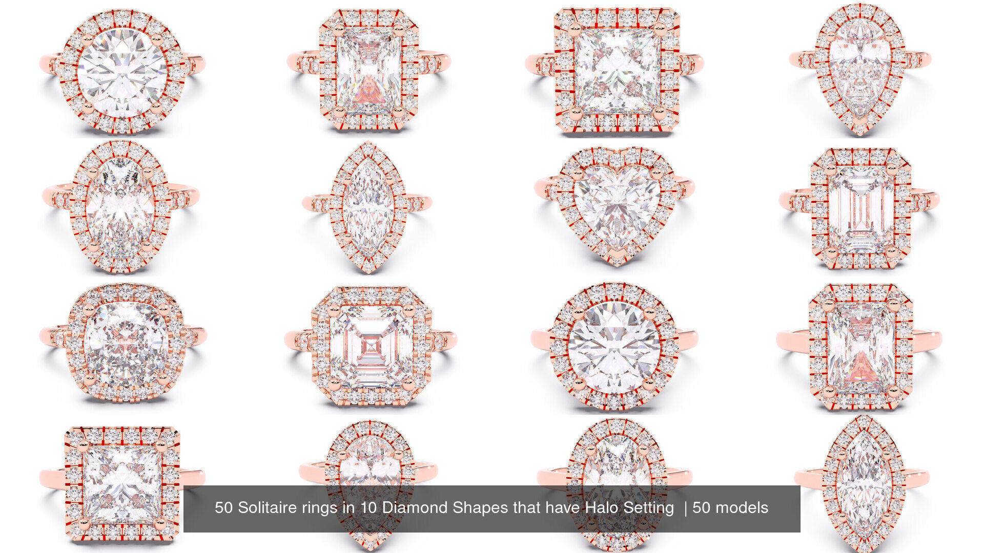 300 Solitaire Wedding Engagement Rings 3dm stl renders details 3D print model_3