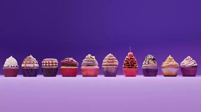 10 Beautiful Cupcakes in 3D Pack