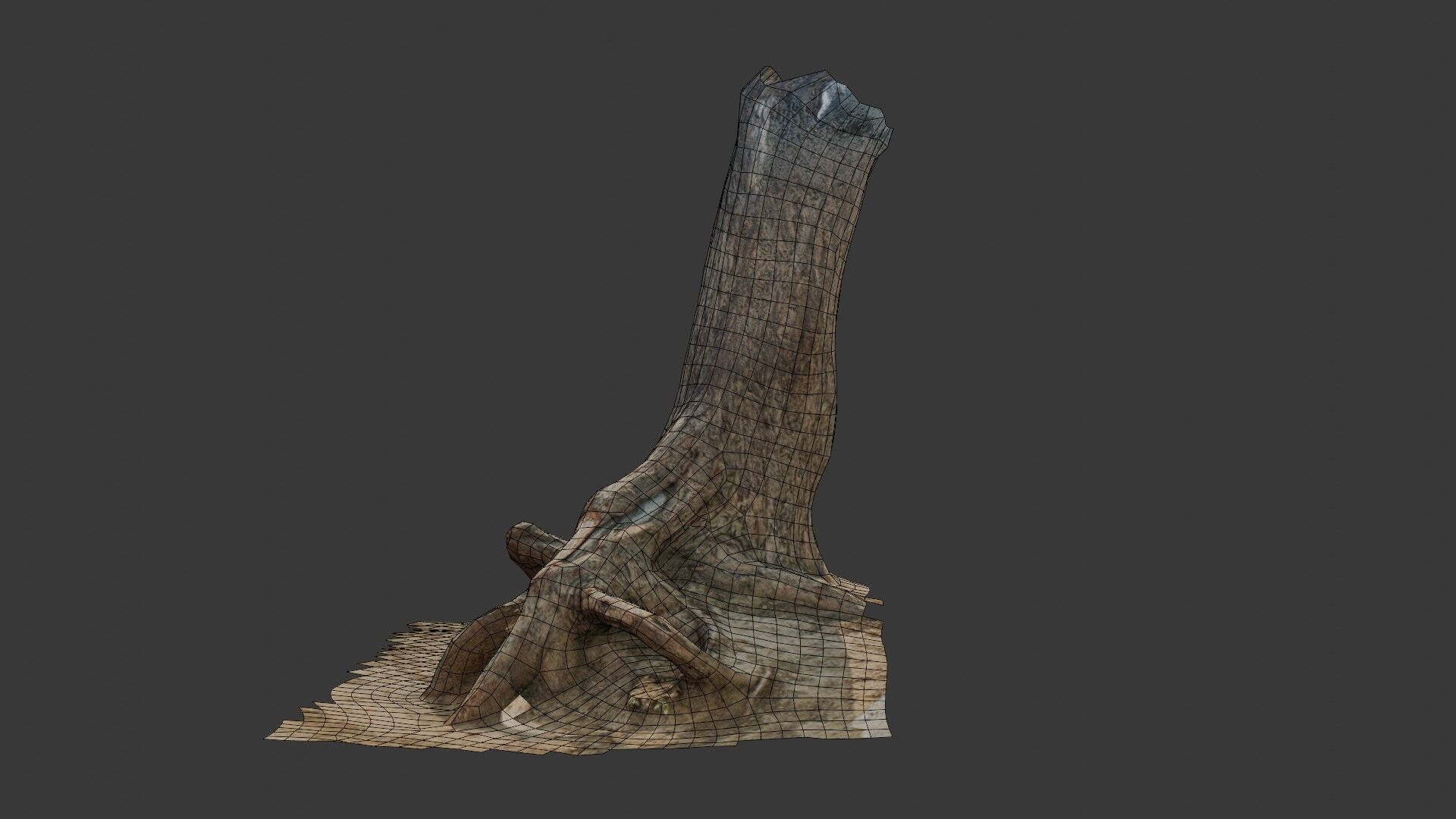 Large Broken Tree Stump with Exposed Roots Low-poly 3D model_2