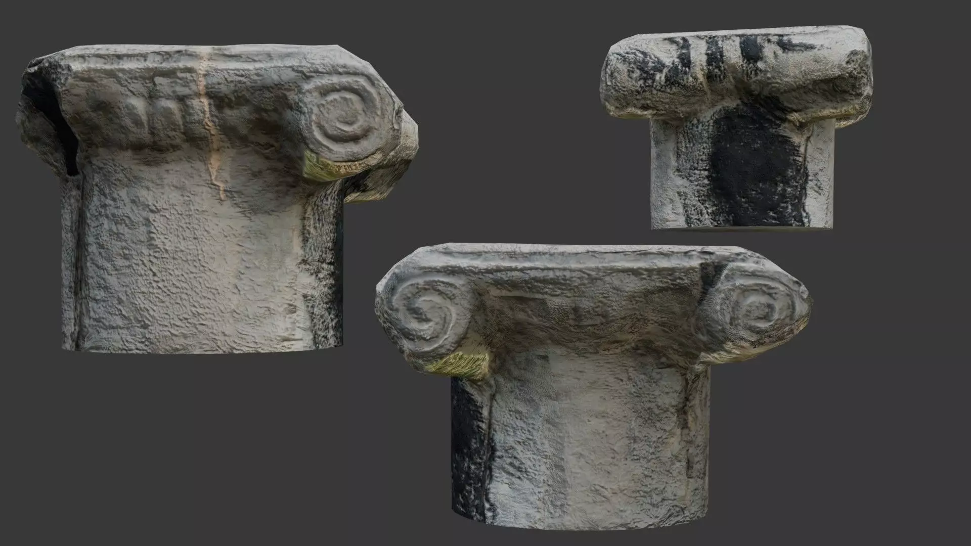 Ancient Ionic Column Capital Low-poly 3D model_0