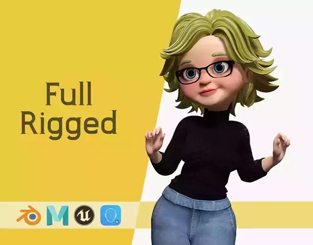 Chic and Intelligent Look Rigged Stylized Cute Nerdy Girl  Low-poly 3D model