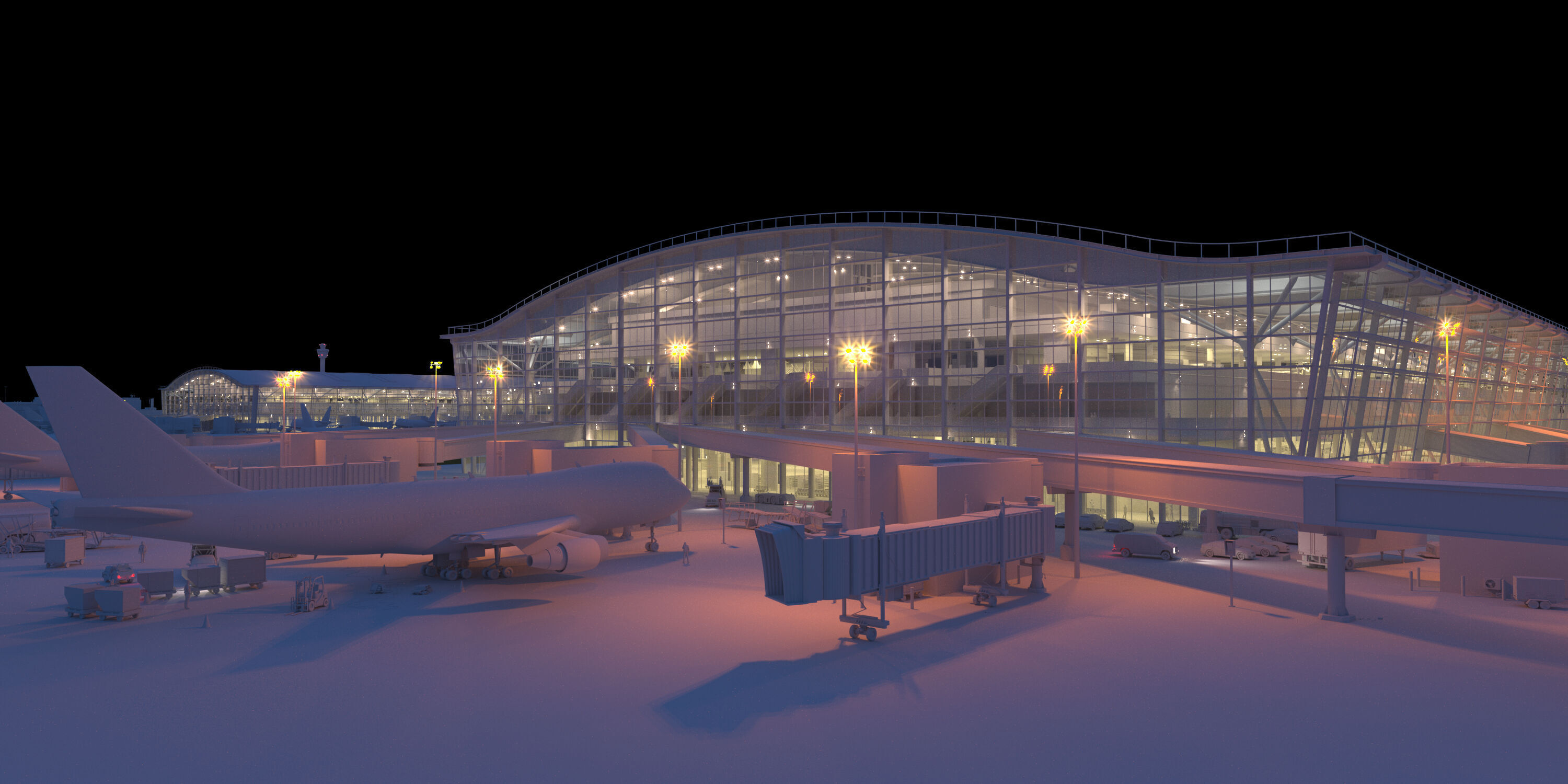 Airport terminal 3D model-Night 3D model_1