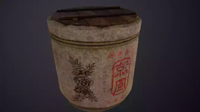 Lowpoly Traditional Japanese Sake Barrel 