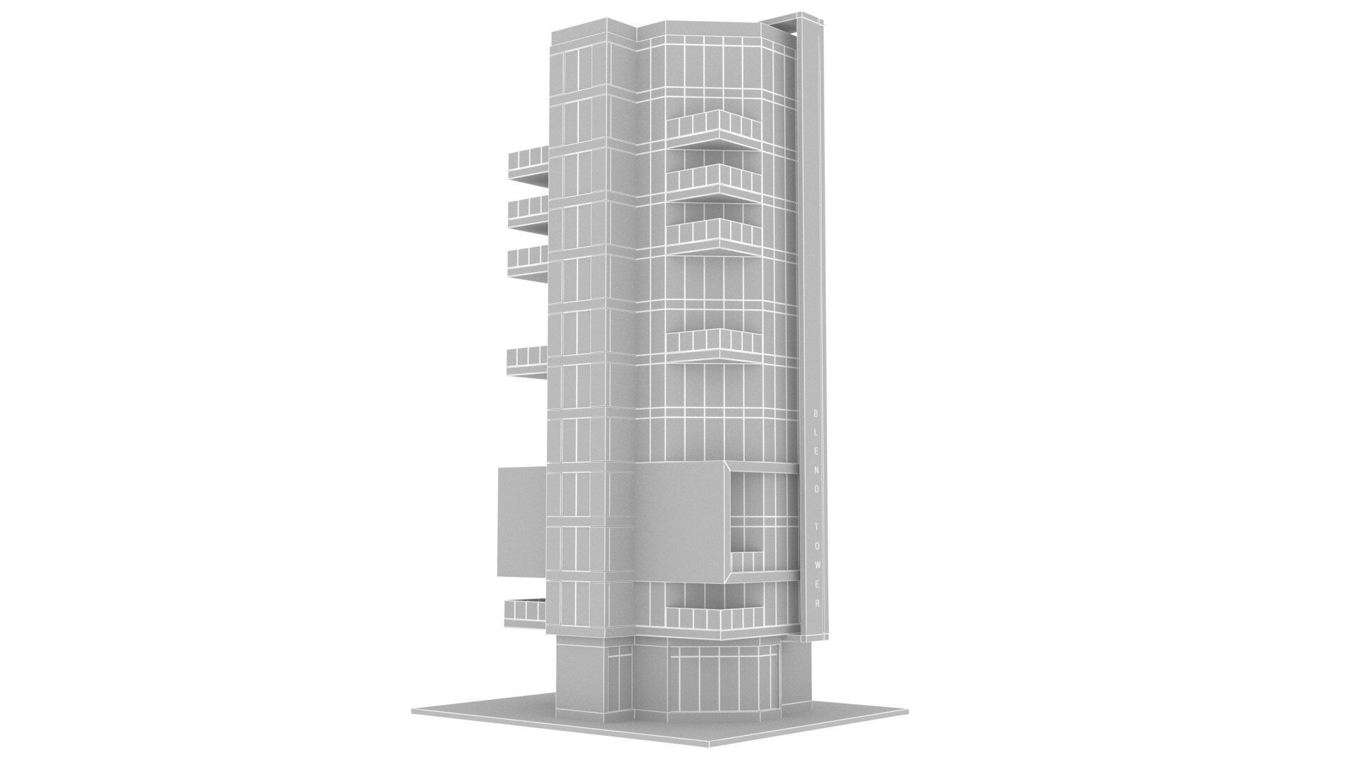 apartment building Low-poly 3D model_11