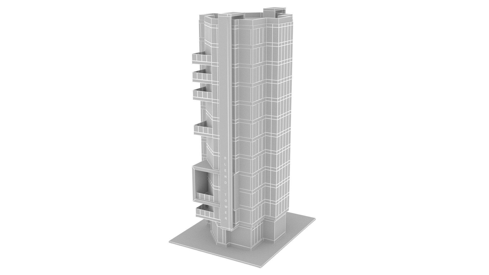 apartment building Low-poly 3D model_10
