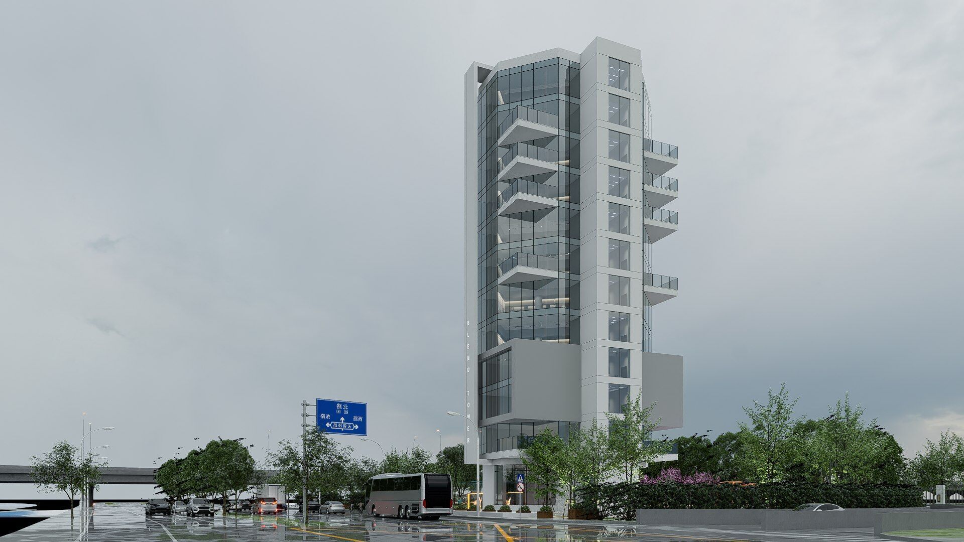 apartment building Low-poly 3D model_6