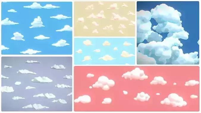 Stylized Clouds Collection Low-poly 3D model