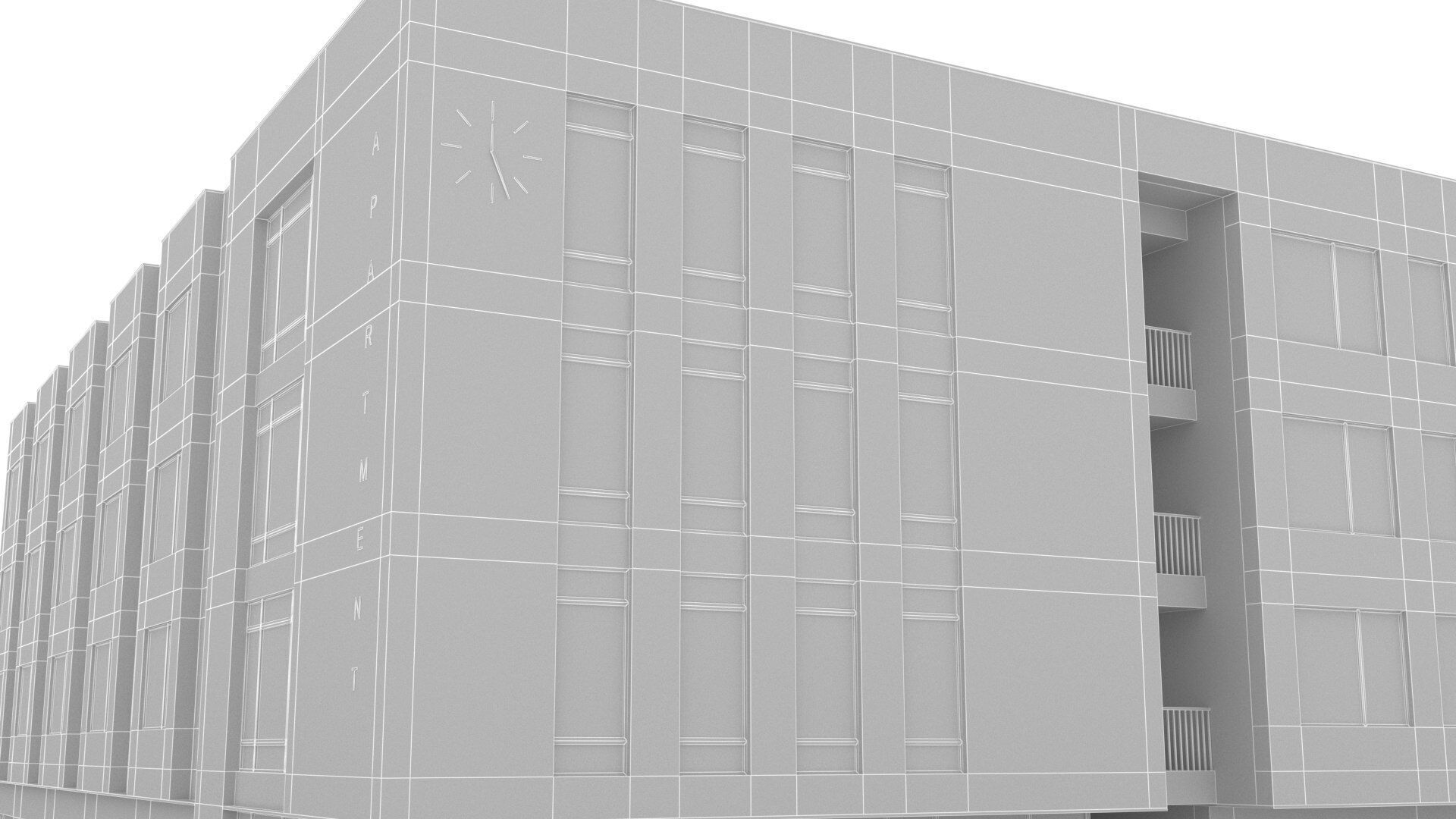 Apartment building realistic Low-poly 3D model_7