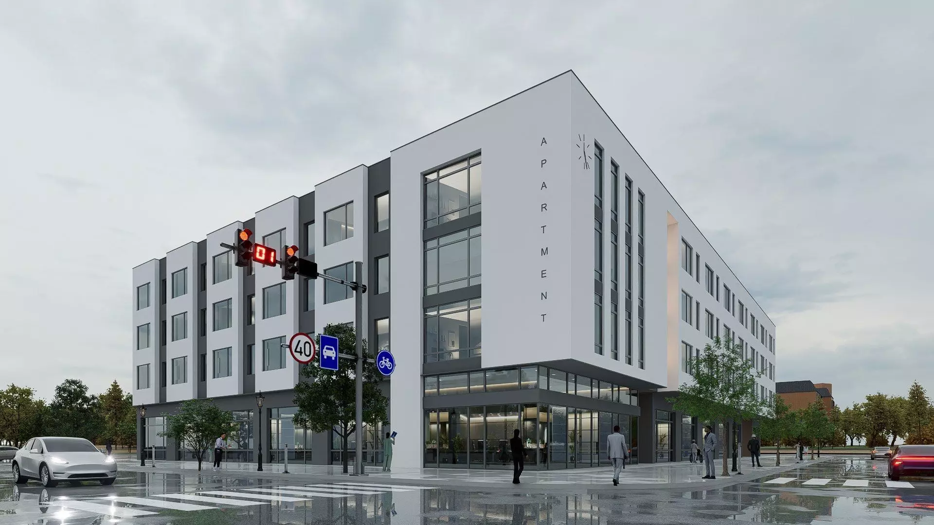 Apartment building realistic Low-poly 3D model_0