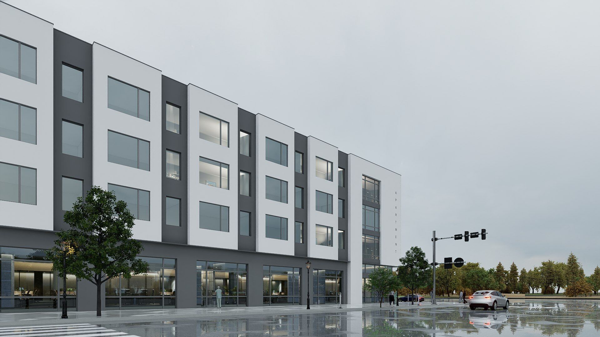 Apartment building realistic Low-poly 3D model_4