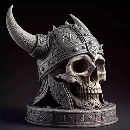 Viking Skull with Horned Helmet 3D print model