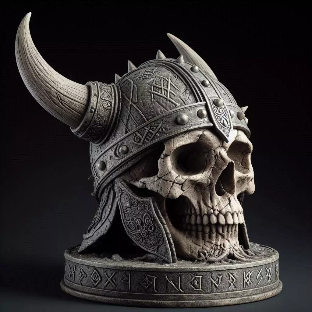 Viking Skull with Horned Helmet 3D print model_0