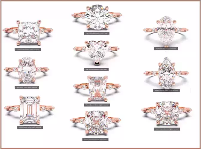 10 Solitaire  Diamond Rings 3D Model Collection