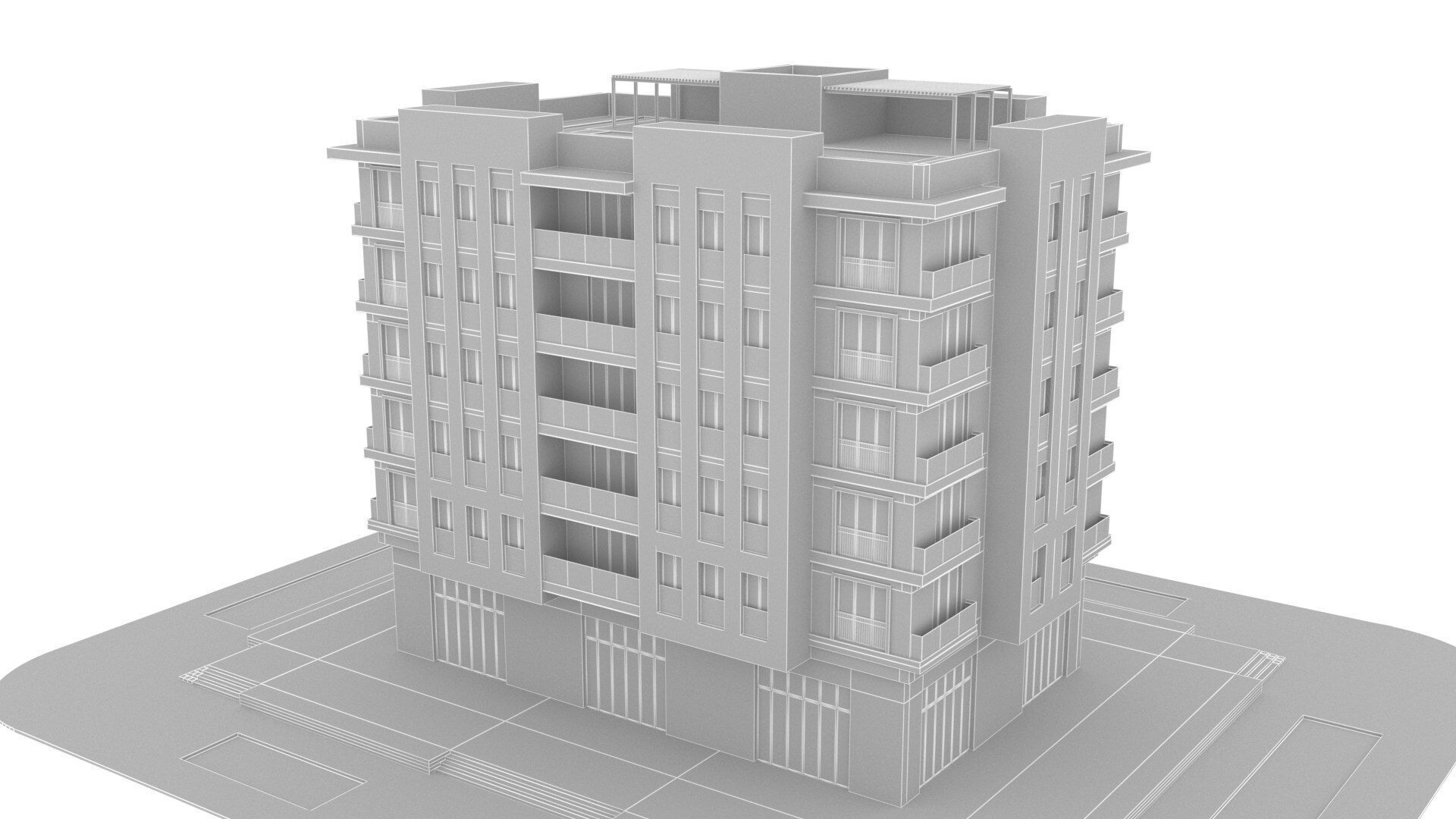 apartment building realistic Low-poly 3D model_7