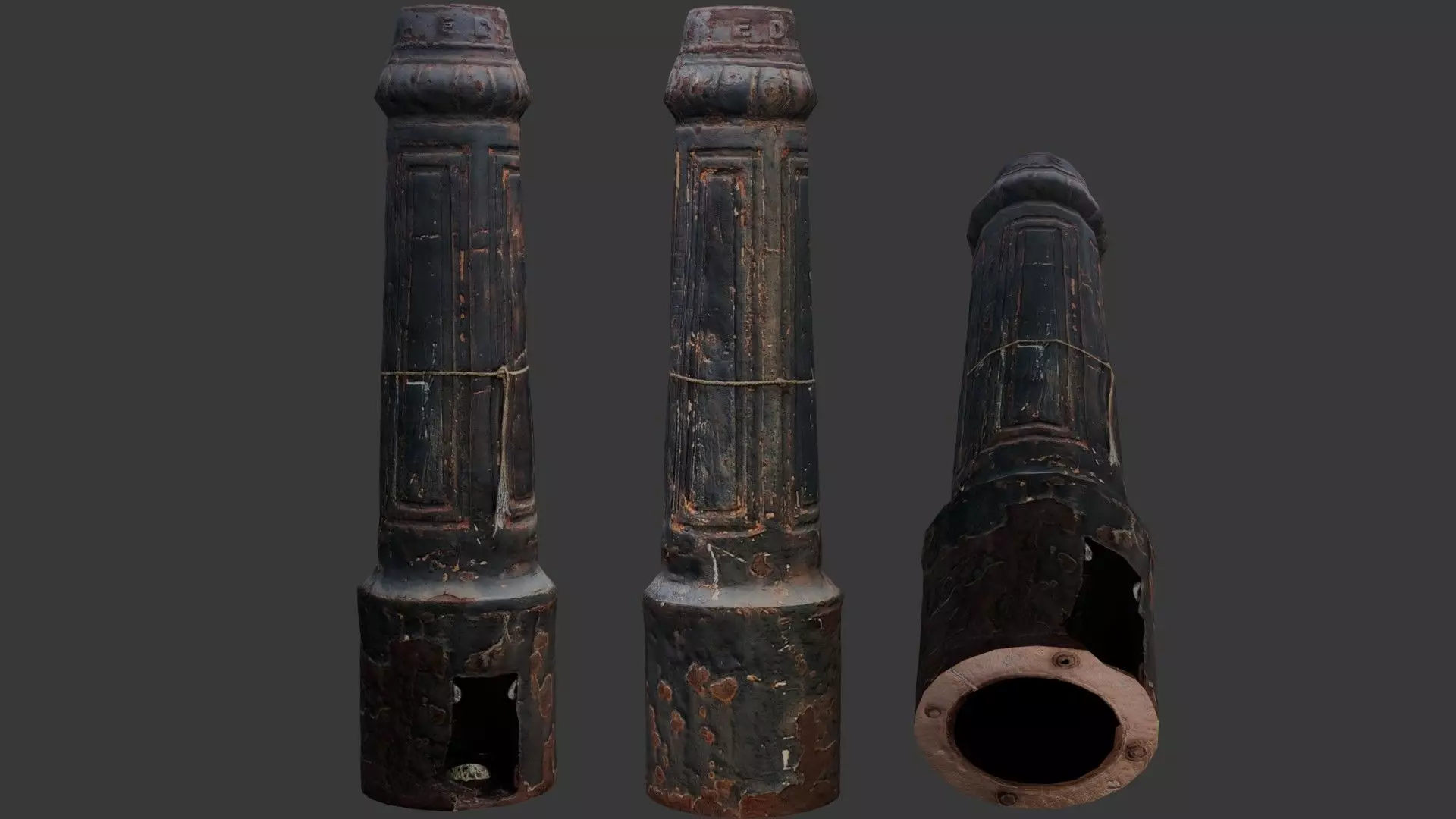 Rustic Cast Iron Bollard Low-poly 3D model_0