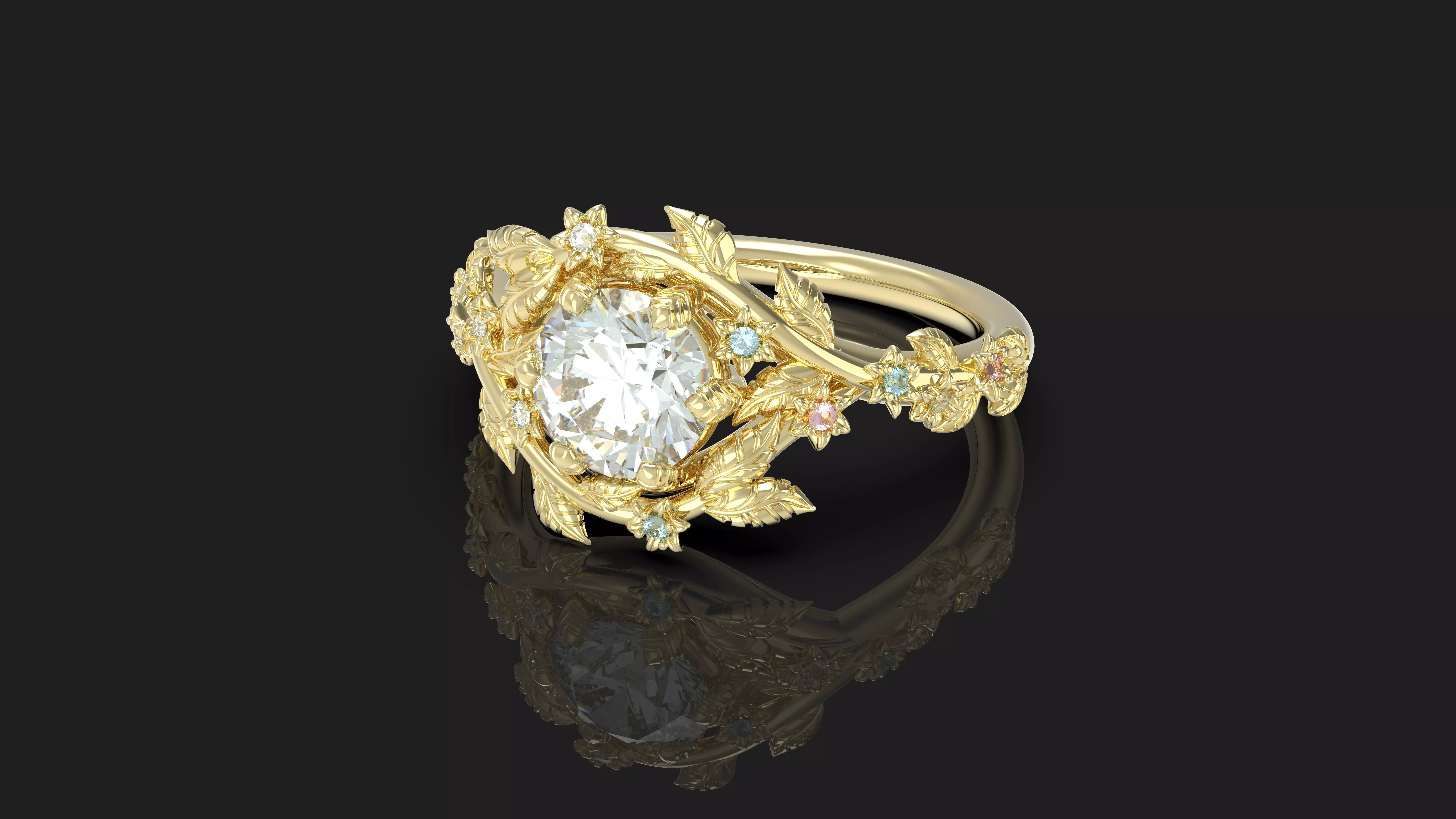 Flowers ring 3D print model_0