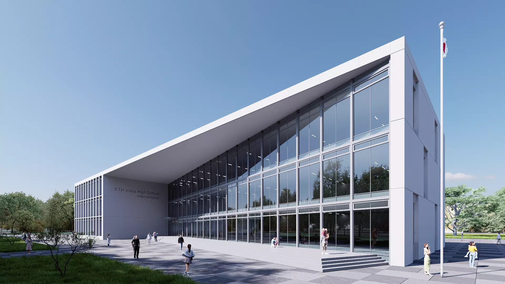 Modern building Low-poly 3D model_0