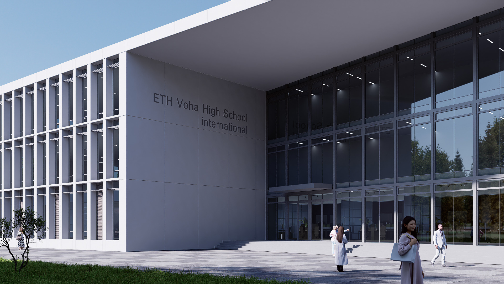 Modern building Low-poly 3D model_1