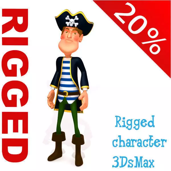 Pirate man Cartoon Rigged  3D model_0