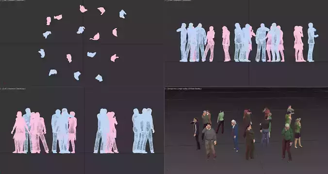 Group of 16 animated Male and Female Characters - On the Phone Low-poly 3D model