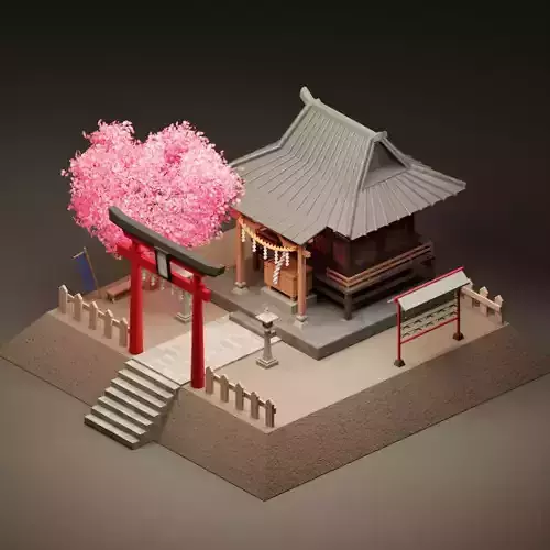Japan Shrine - Cartoon Game Isometric