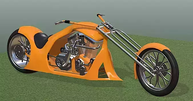 Custom Built Pro Street Harley Chopper - High Poly 3D Model