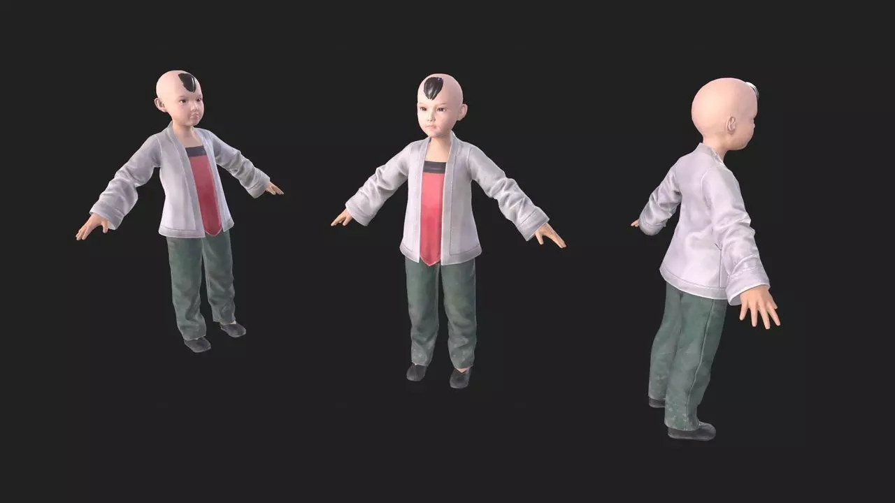 12 sets of complete movements for little boys Low-poly 3D model_0