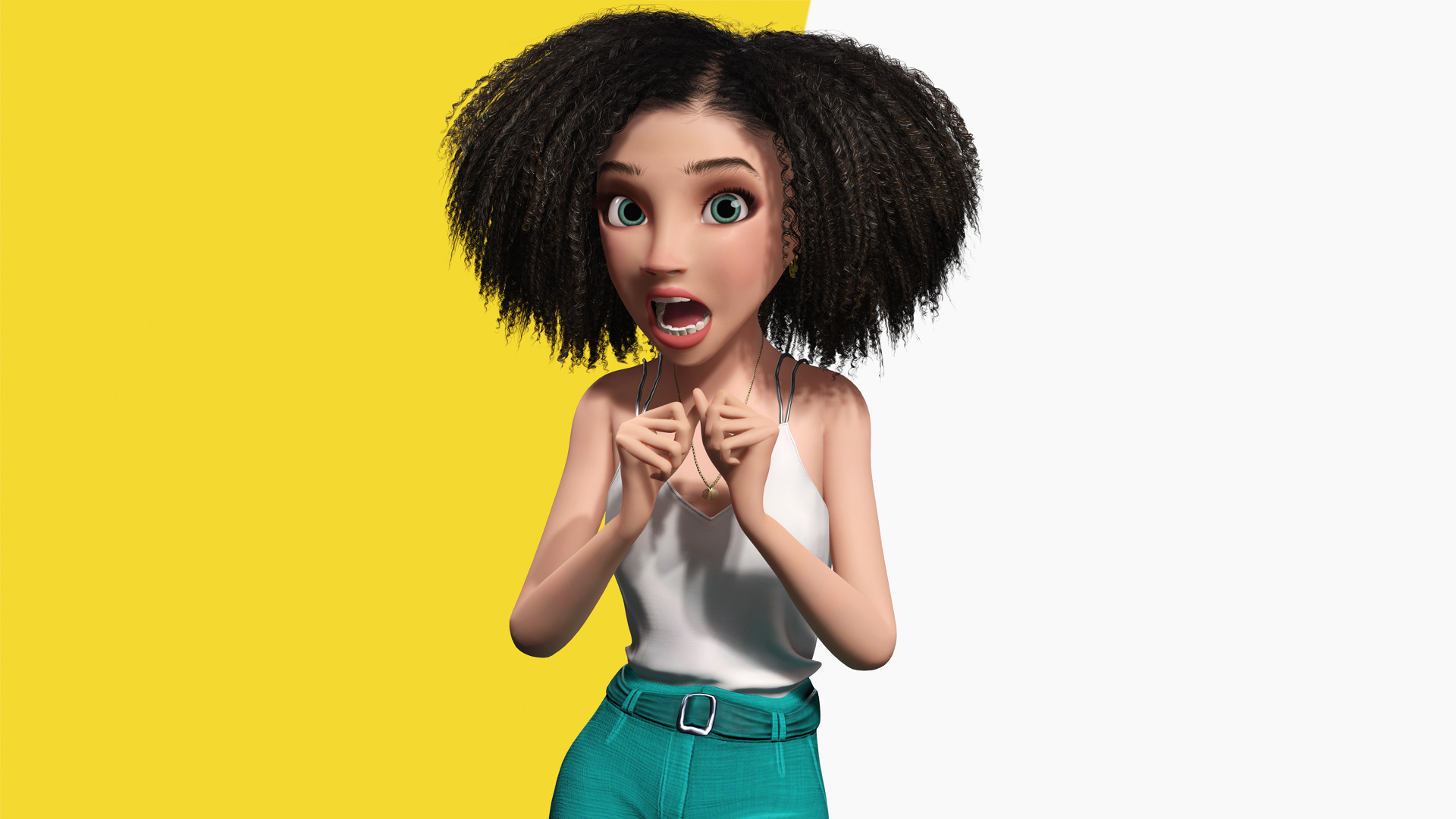 Natural Curly Hair Rigged Stylized 3D Female Expressive Low-poly 3D model_6
