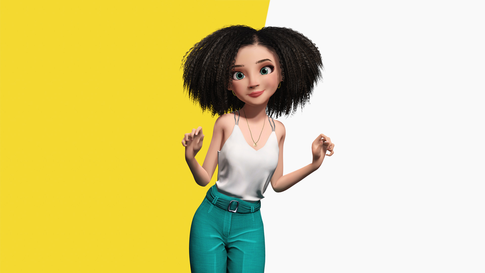 Natural Curly Hair Rigged Stylized 3D Female Expressive Low-poly 3D model_9