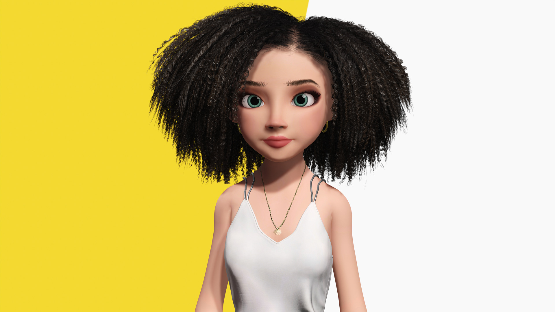 Natural Curly Hair Rigged Stylized 3D Female Expressive Low-poly 3D model_2