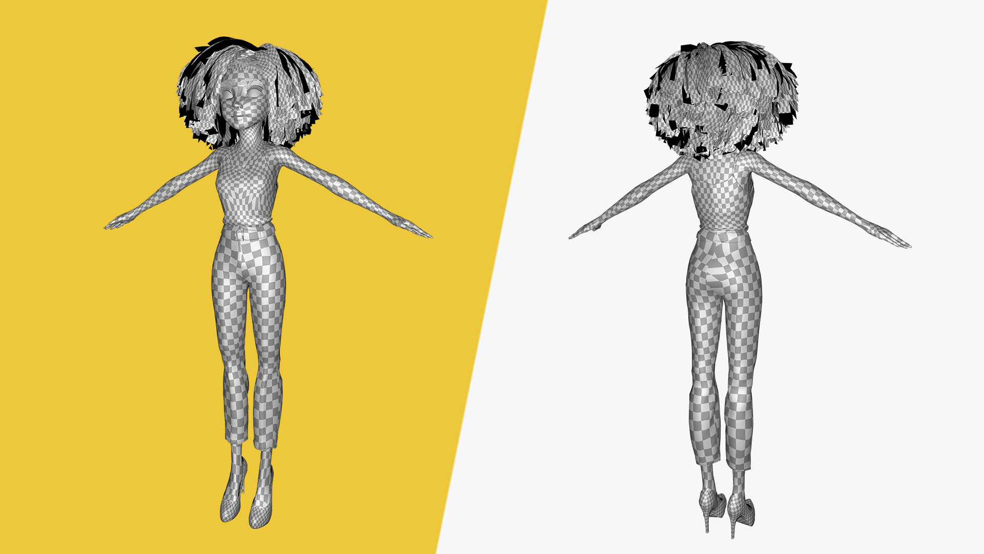 Natural Curly Hair Rigged Stylized 3D Female Expressive Low-poly 3D model_24