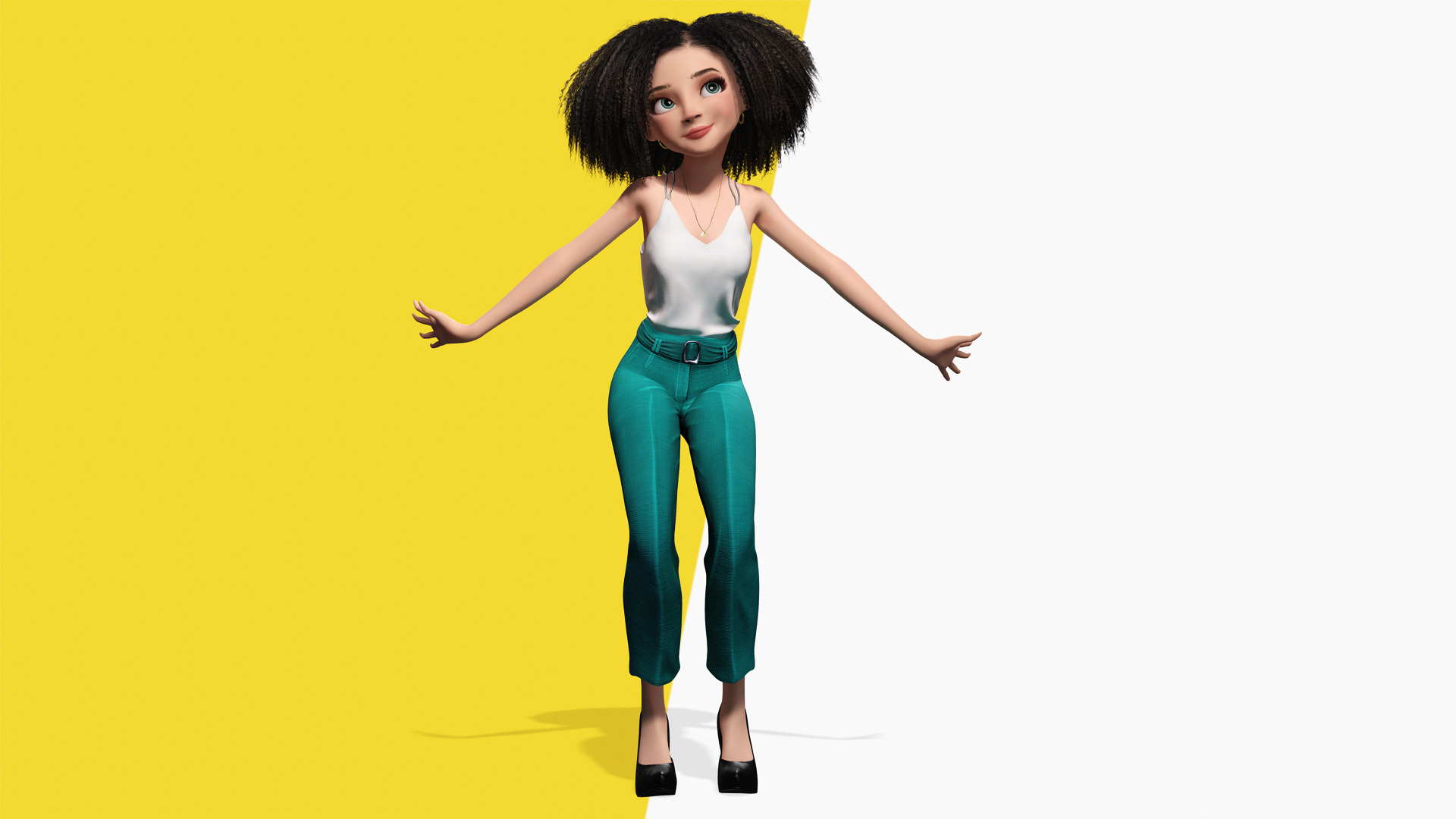 Natural Curly Hair Rigged Stylized 3D Female Expressive Low-poly 3D model_1