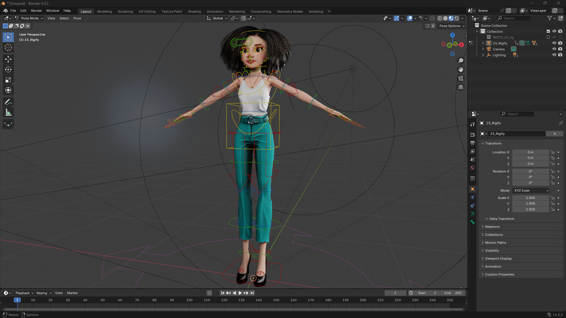 Natural Curly Hair Rigged Stylized 3D Female Expressive Low-poly 3D model_14