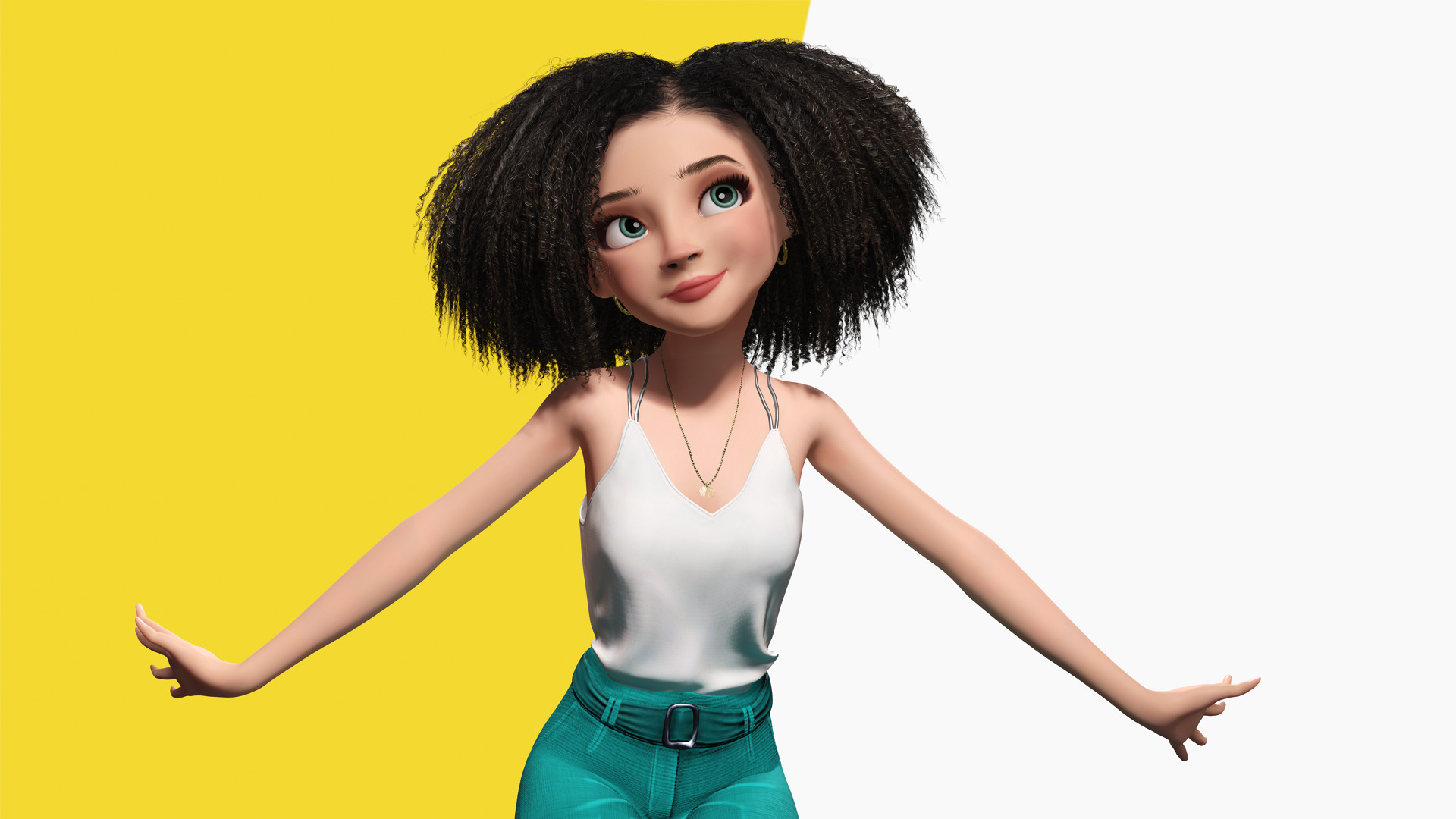 Natural Curly Hair Rigged Stylized 3D Female Expressive Low-poly 3D model_11