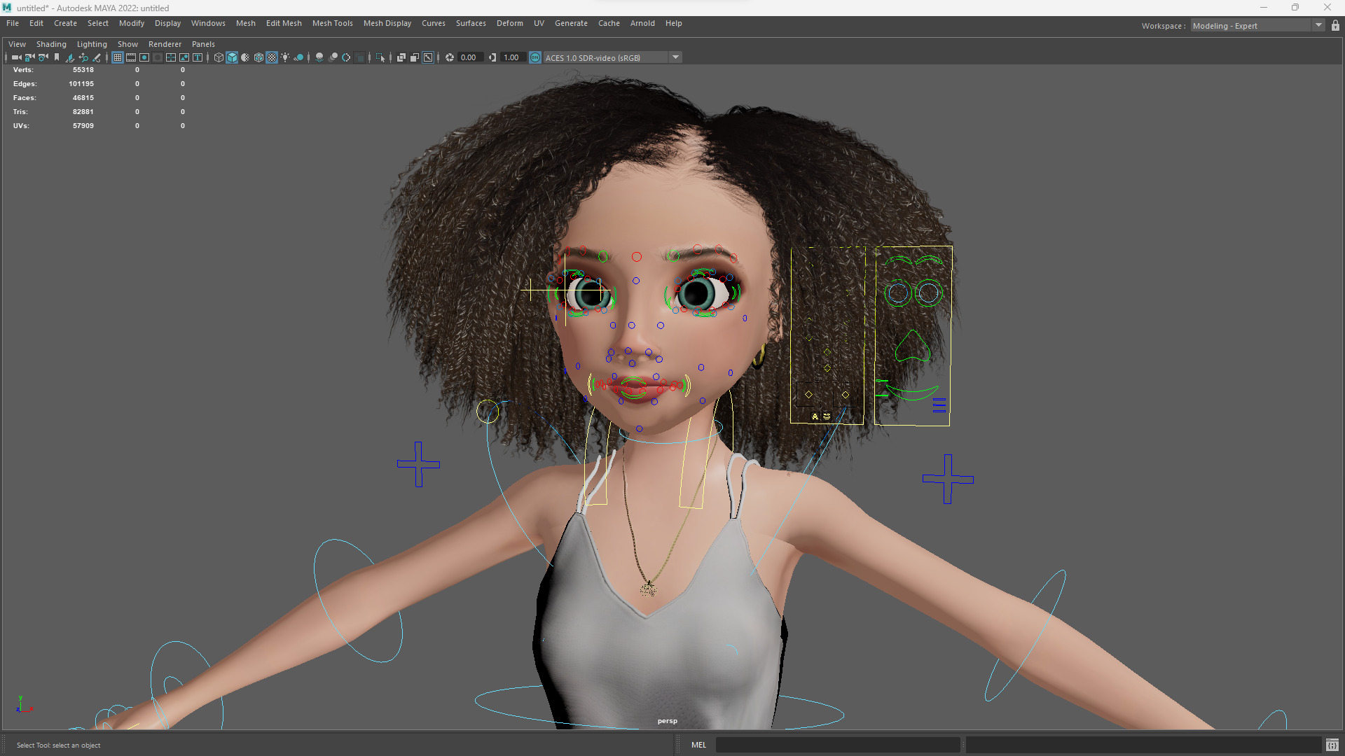 Natural Curly Hair Rigged Stylized 3D Female Expressive Low-poly 3D model_17