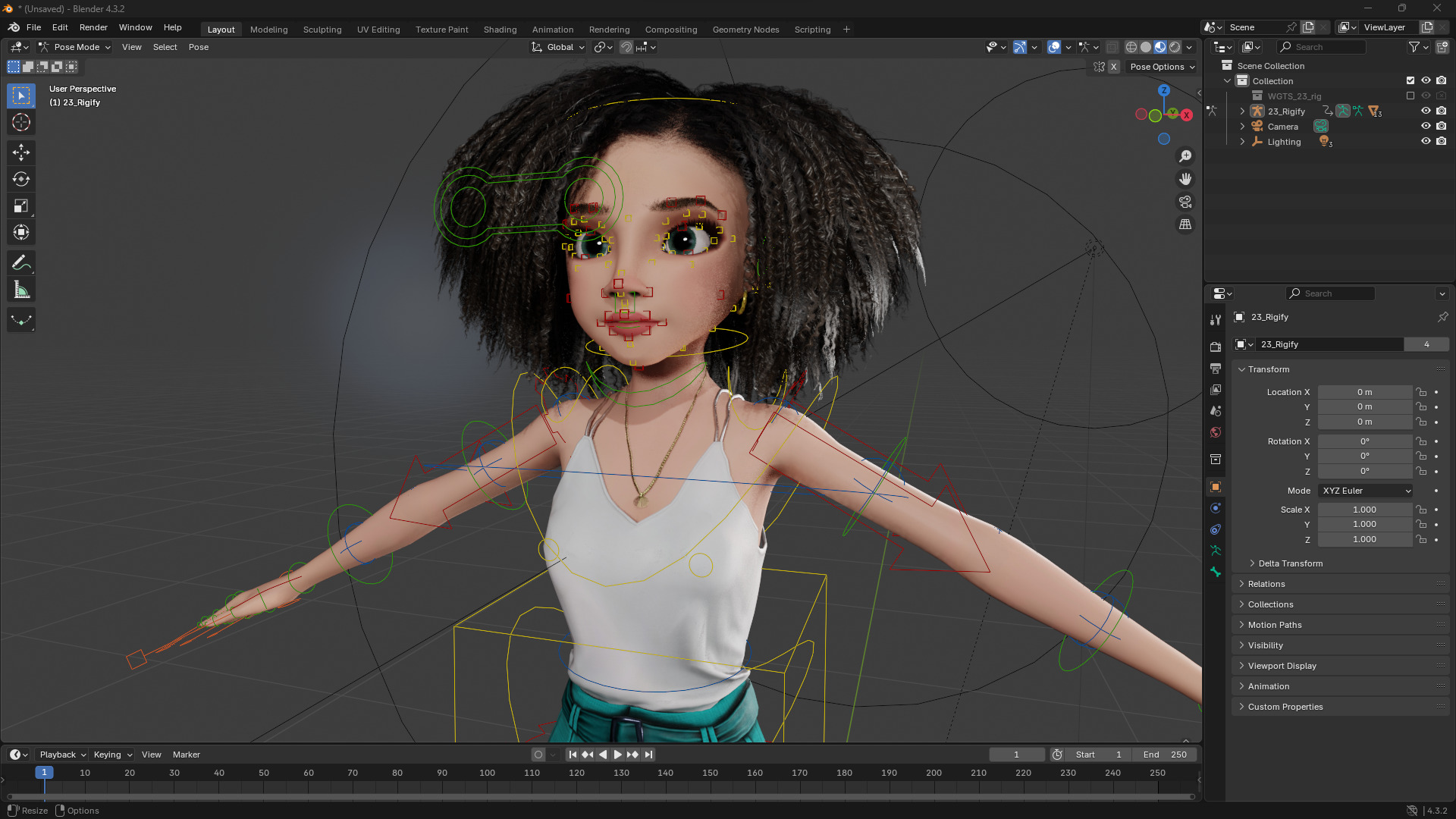 Natural Curly Hair Rigged Stylized 3D Female Expressive Low-poly 3D model_13