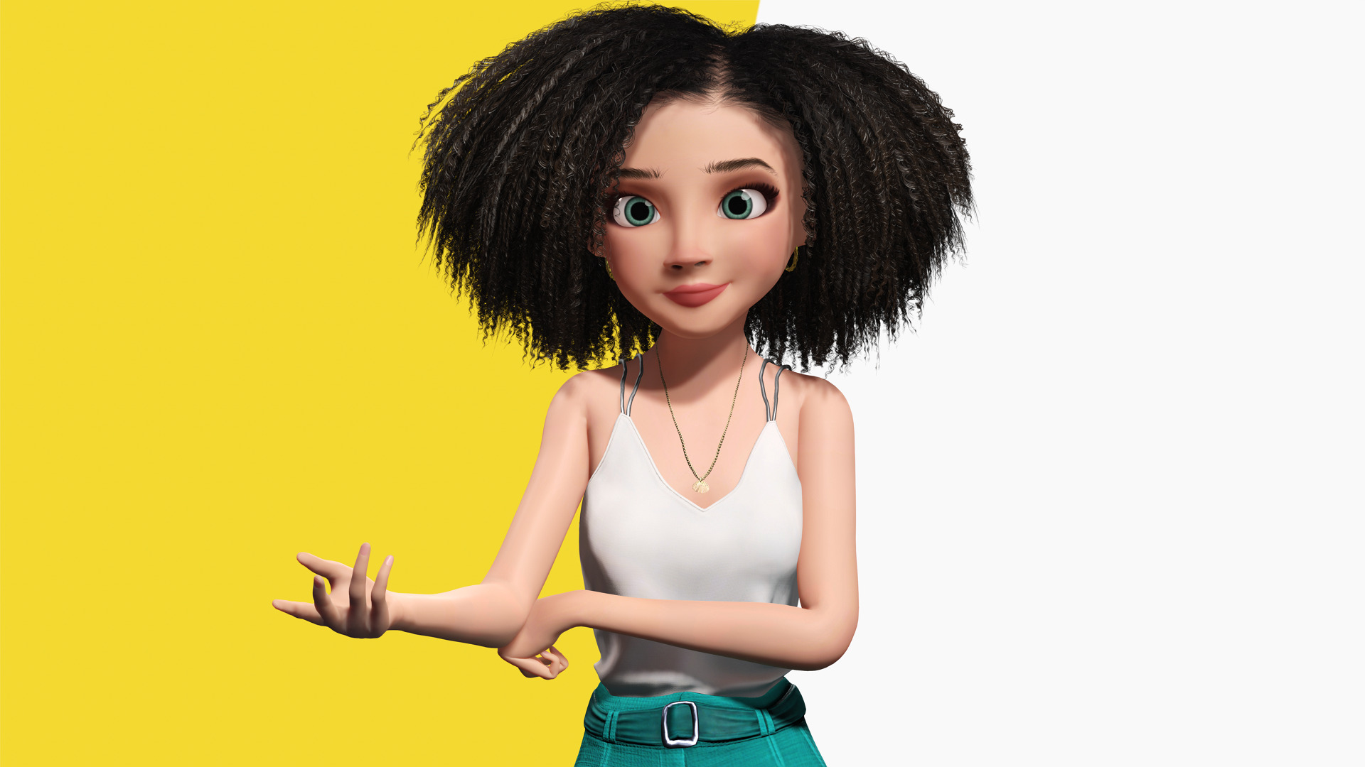 Natural Curly Hair Rigged Stylized 3D Female Expressive Low-poly 3D model_8