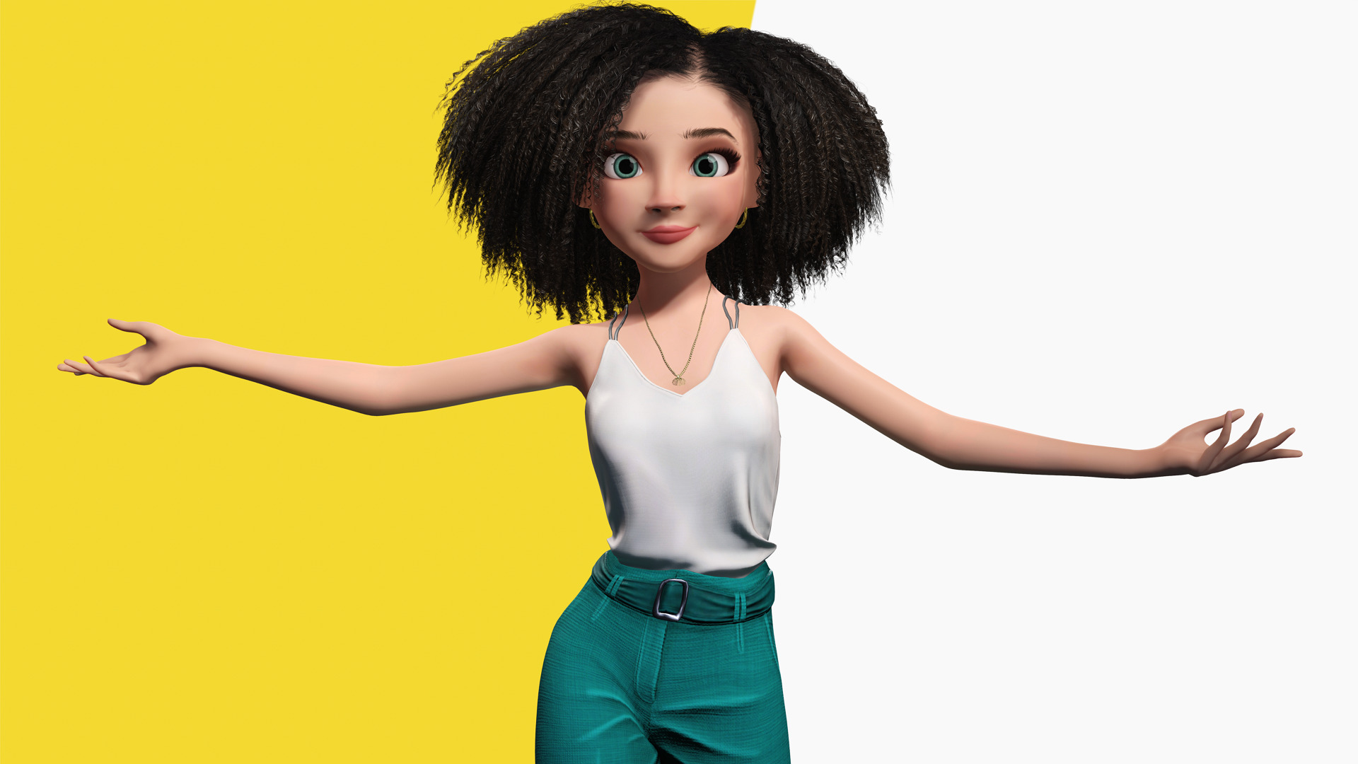 Natural Curly Hair Rigged Stylized 3D Female Expressive Low-poly 3D model_10
