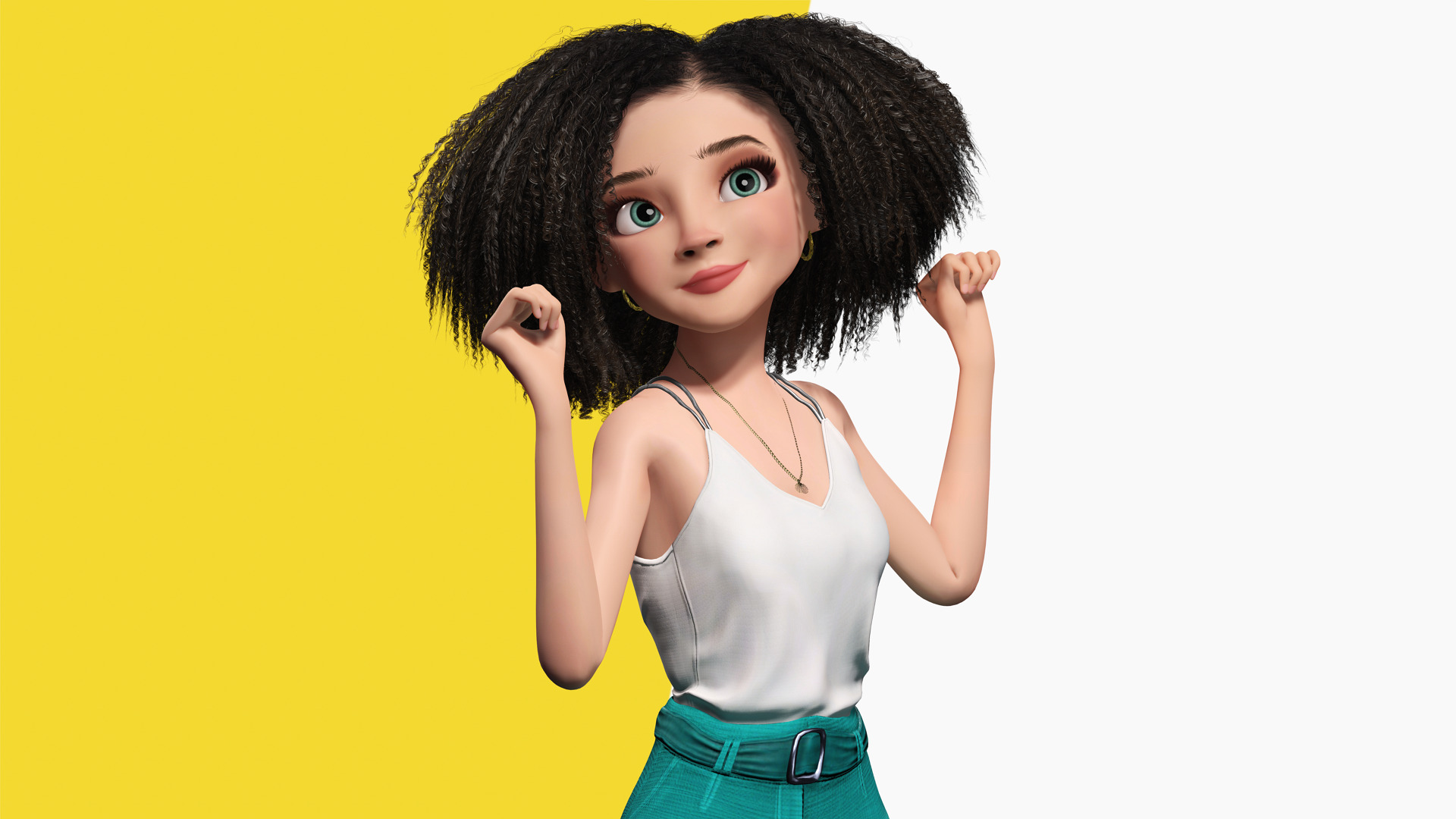 Natural Curly Hair Rigged Stylized 3D Female Expressive Low-poly 3D model_3